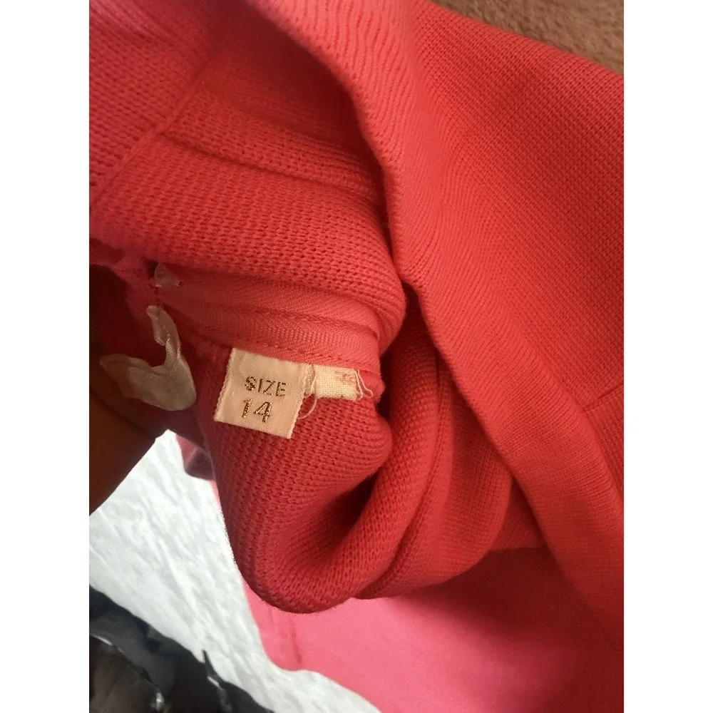 Vintage Double Bells Womens 2 Piece Skirt Suit Coral Pink 100% Wool Size 14